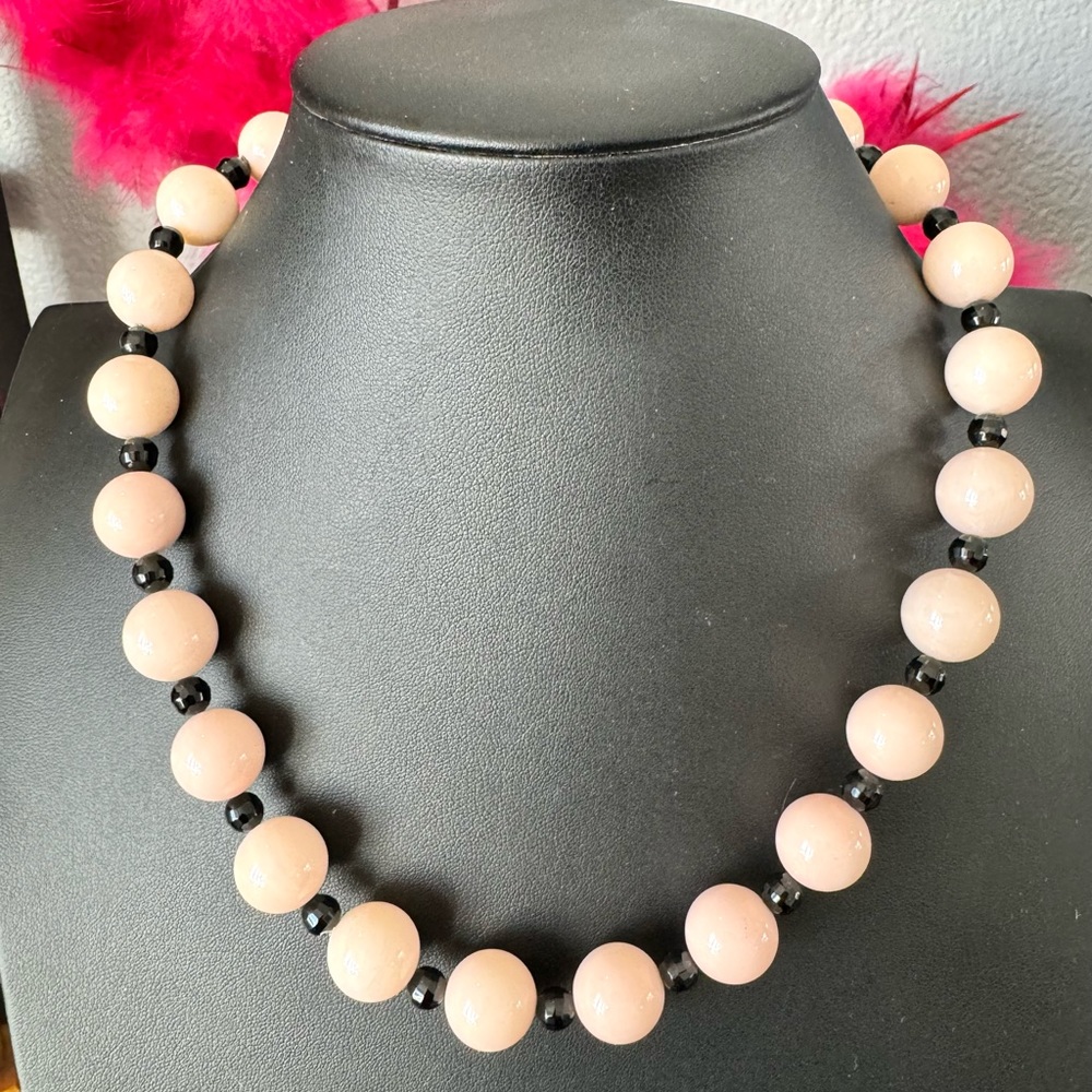 Artisan Pink and Black Glass Beaded Necklace